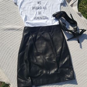 Vintage Black Leather Midi Skirt - Size 10